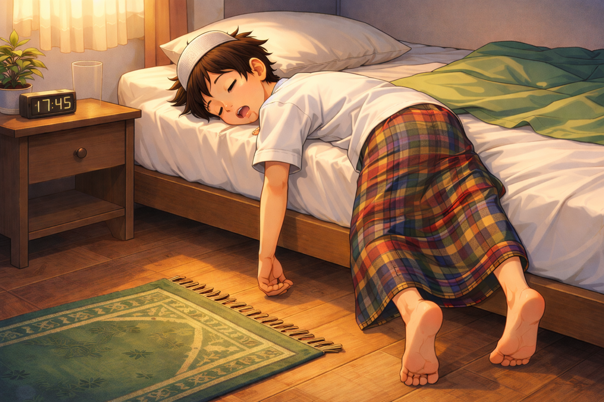 Ilustrasi anak yang lelah saat berpuasa