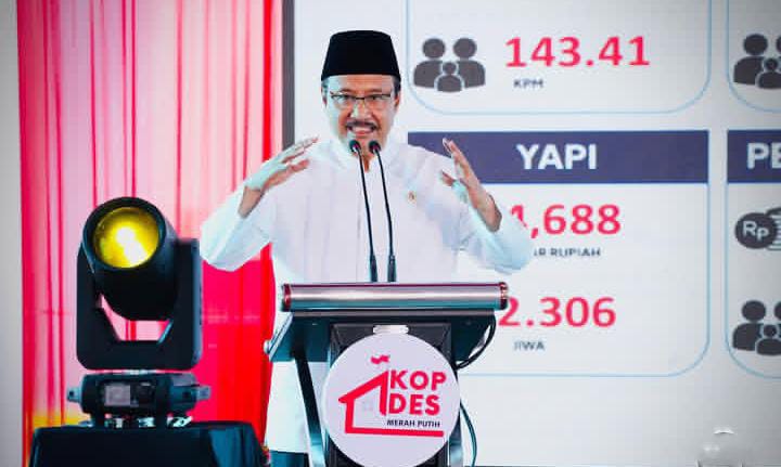 Gus Ipul sampaikan kegiatan kolaborasi KMP dan PKH di Desa gejugjati, kab. Pasuruan