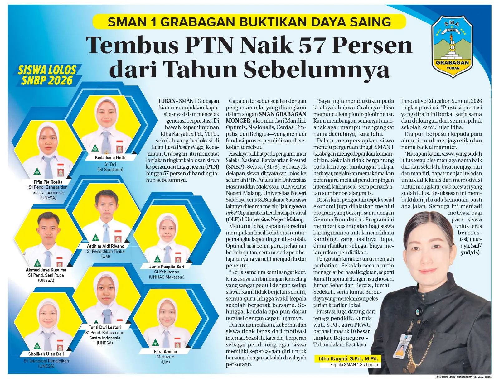 Foto-foto selengkapnya SNBP SMAN 1 Grabagan, Kabupaten Tuban.
