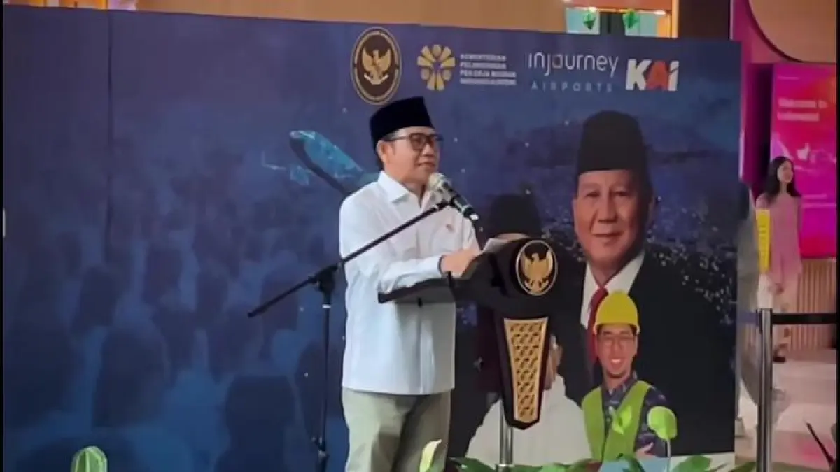 Cak Imin beri sambutan dalam acara pelepasan PMI ke jepang dalam rangka program SMK Go Global. (Instagram @cakiminow)