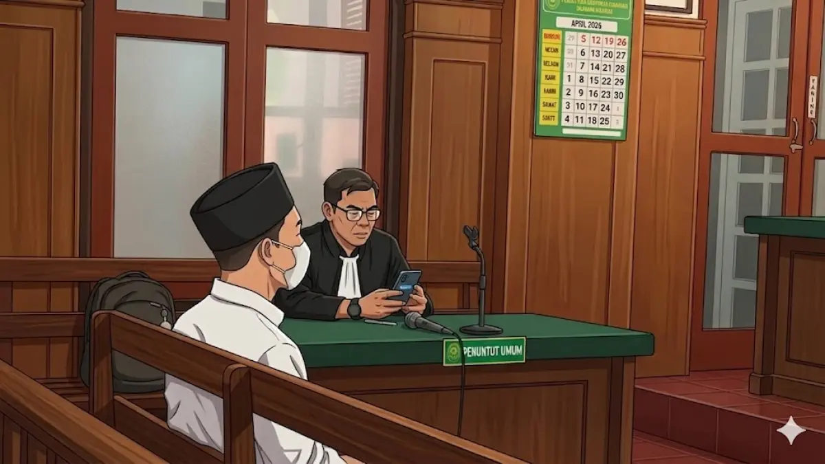 Ilustrasi terdakwa di dalam persidangan. (RADARTUBAN/ AI)