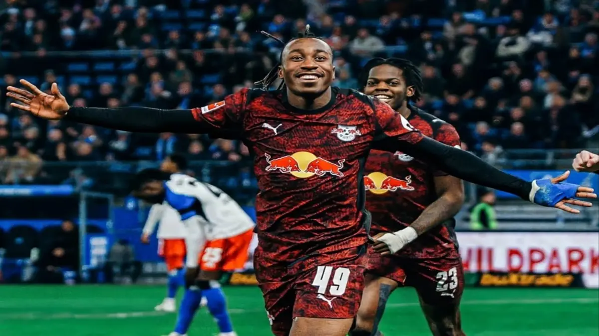 Selebrasi gol dari Yan Diomande untuk klubnya, RB Leipzig. (Instagram/yandiomande)