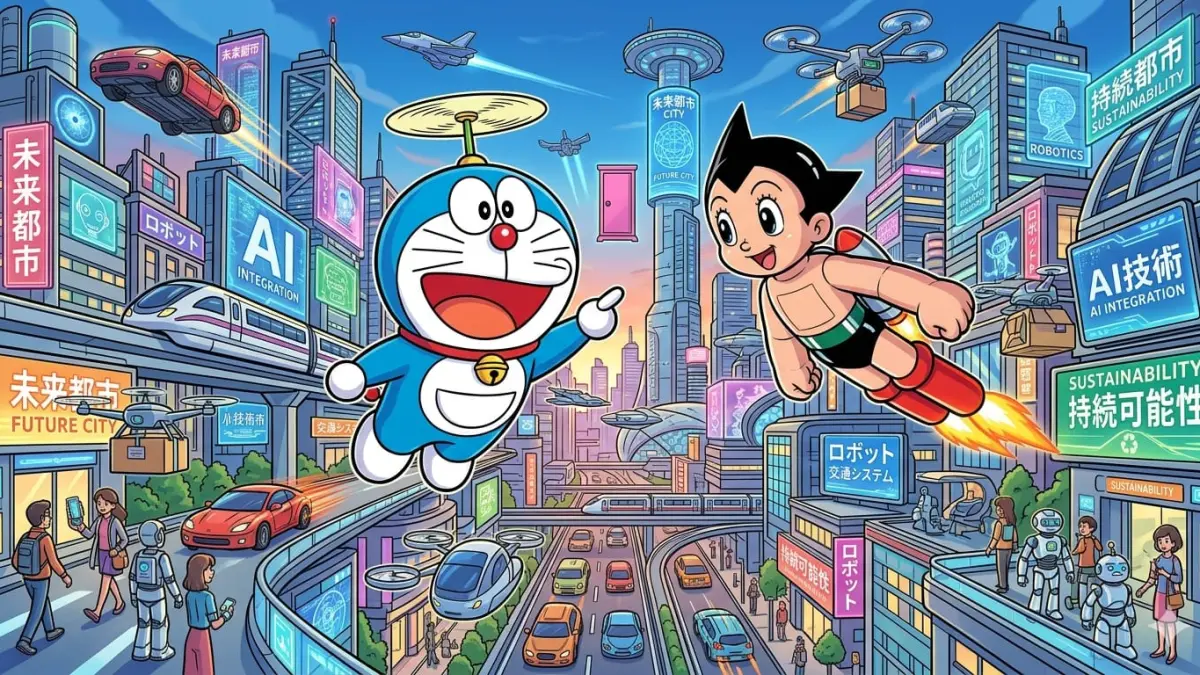 Ilustrasi perkembangan teknologi modern yang pernah diprediksi secara tidak langsung oleh Jepang. (RADARTUBAN/ AI)