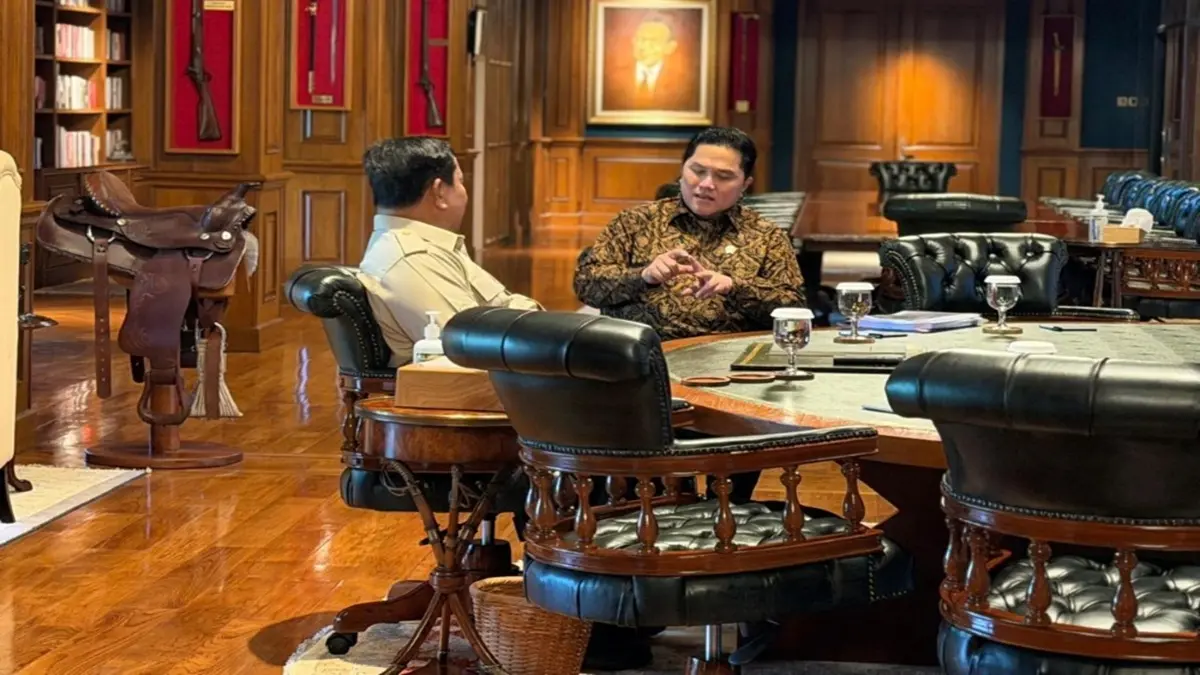 Menpora, Erick Thohir, saat menemui Presiden RI, Prabowo Subianto di Hambalang. (Kemenpora)
