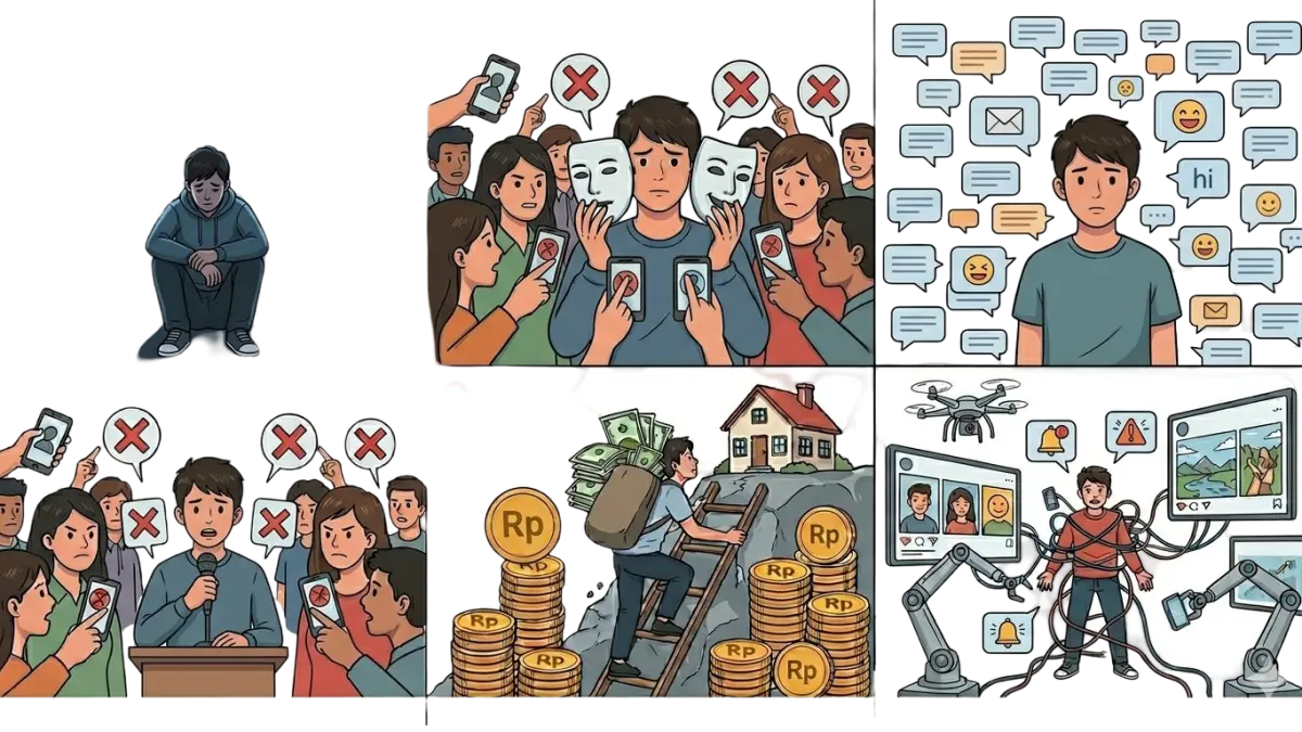 Di balik kreativitasnya, Gen Z menyimpan beban mental akibat tuntutan sosial dan arus informasi tanpa henti. (ILUSTRASI ADIB TURMUDZI/RADAR TUBAN)
