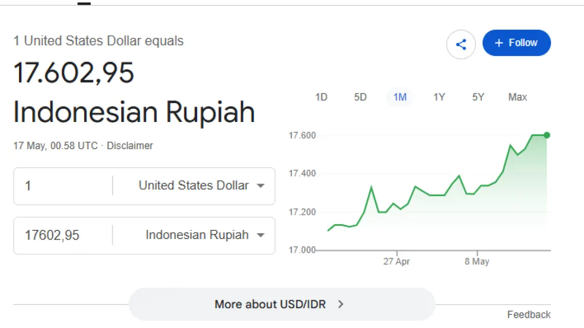 Pelemahan rupiah memicu kekhawatiran terhadap inflasi, biaya impor, hingga daya beli masyarakat Indonesia. (Google)