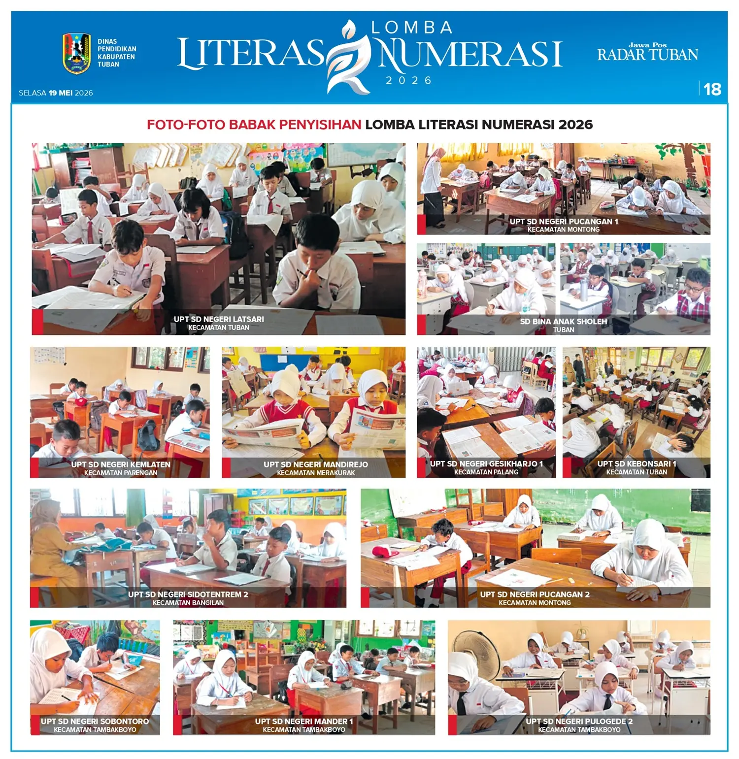 Sebagian potret pelaksanaan Lomba Literasi Numerasi 2026 di babak penyisihan. (RADAR TUBAN)