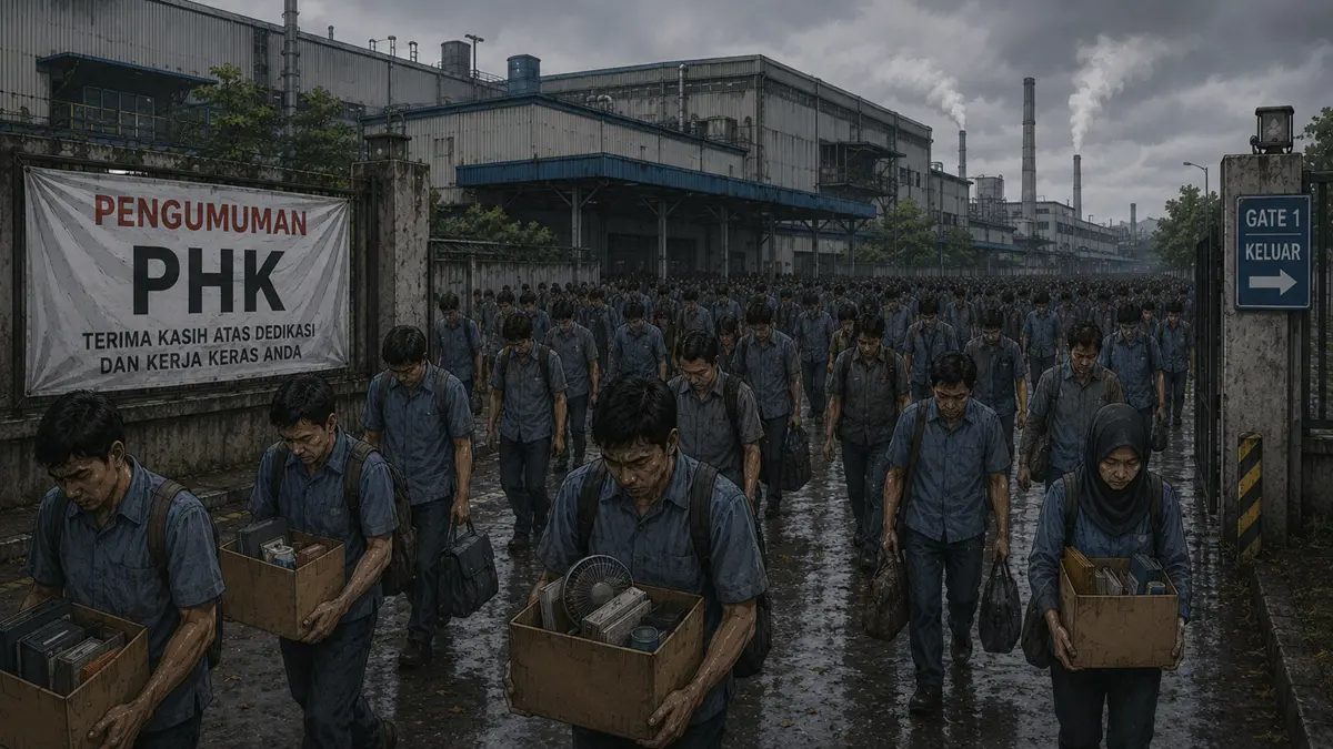 Ilustrasi pekerja di PT CWII yang di PHK. (RADARTUBAN/AI)