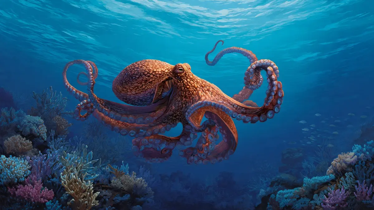 Ilustrasi gurita di laut. (RADAR TUBAN/AI)
