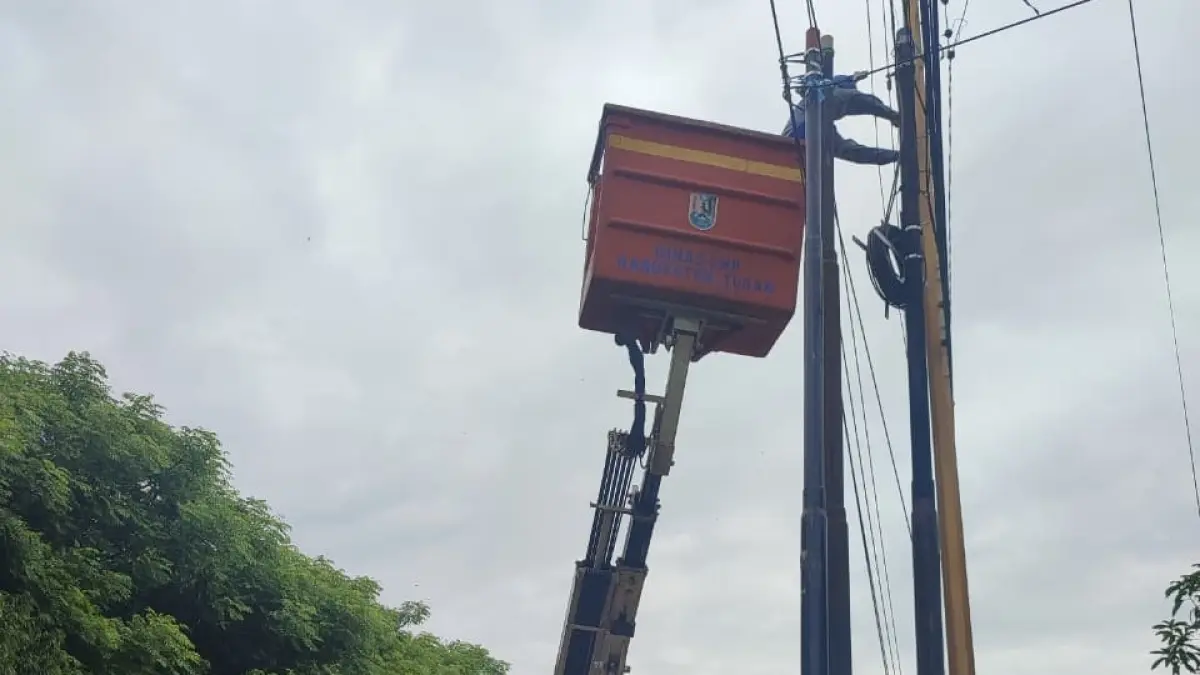 Truk skylift baru yang dianggarkan DLHP Tuban akan digunakan untuk pemasangan PJU, pemangkasan pohon, hingga membantu operasi penertiban kabel fiber optik. (RADAR TUBAN)