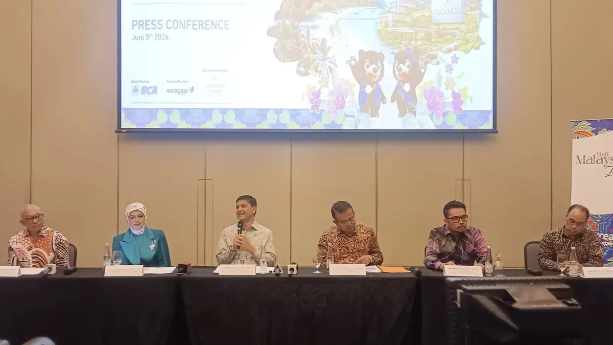 Chief Executive Officer MHTC, Suriaghandi Suppiah dalam konfrensi pers Malaysia Fair 2026 . (Royyan/JawaPos.com)