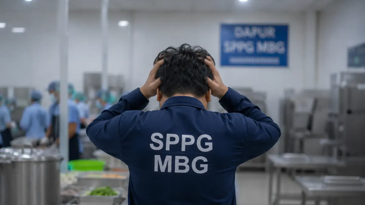 Ilustrasi investasi ratusan juta hingga miliaran rupiah untuk dapur MBG di Tuban terancam sia-sia akibat moratorium program dari BGN. (RADAR TUBAN/AI)