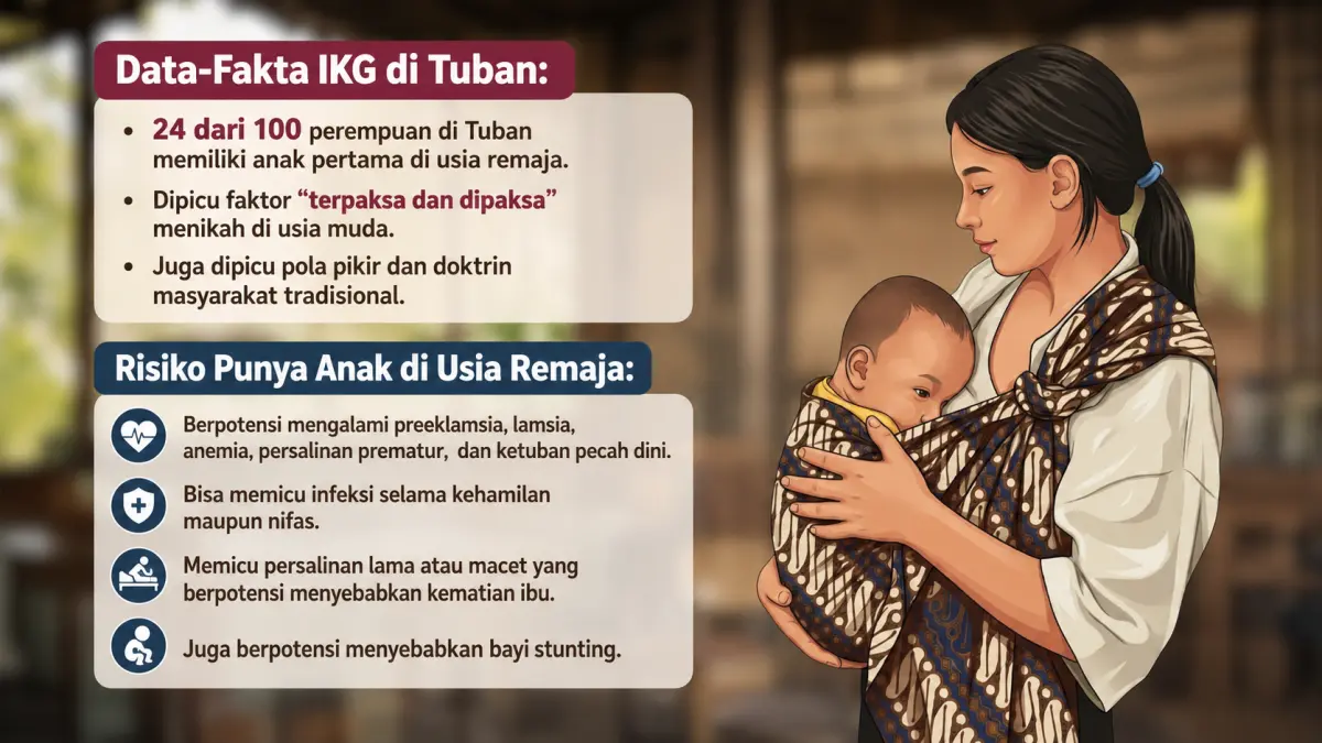 Fenomena pernikahan dini di Tuban masih tinggi, kehamilan remaja meningkatkan risiko komplikasi, stunting, hingga depresi pascamelahirkan. (RADAR TUBAN)