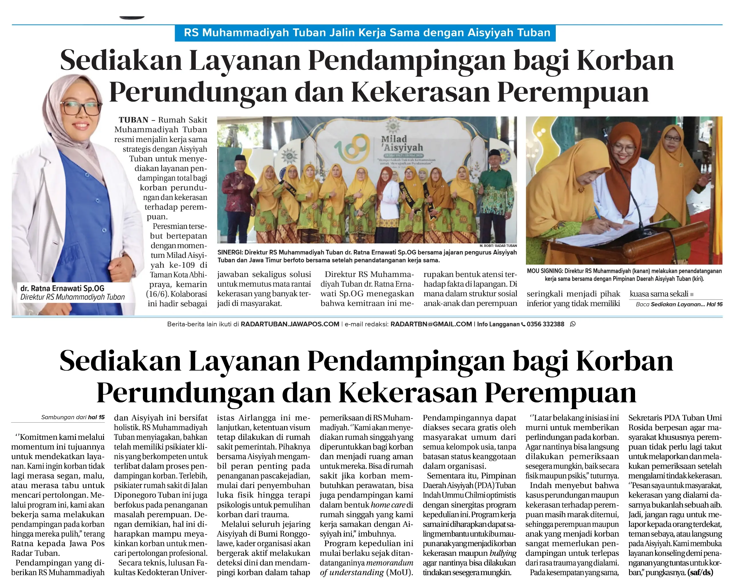 Melalui kerja sama baru, RS Muhammadiyah Tuban menyiagakan psikiater dan layanan pemulihan trauma bagi korban kekerasan perempuan dan anak.