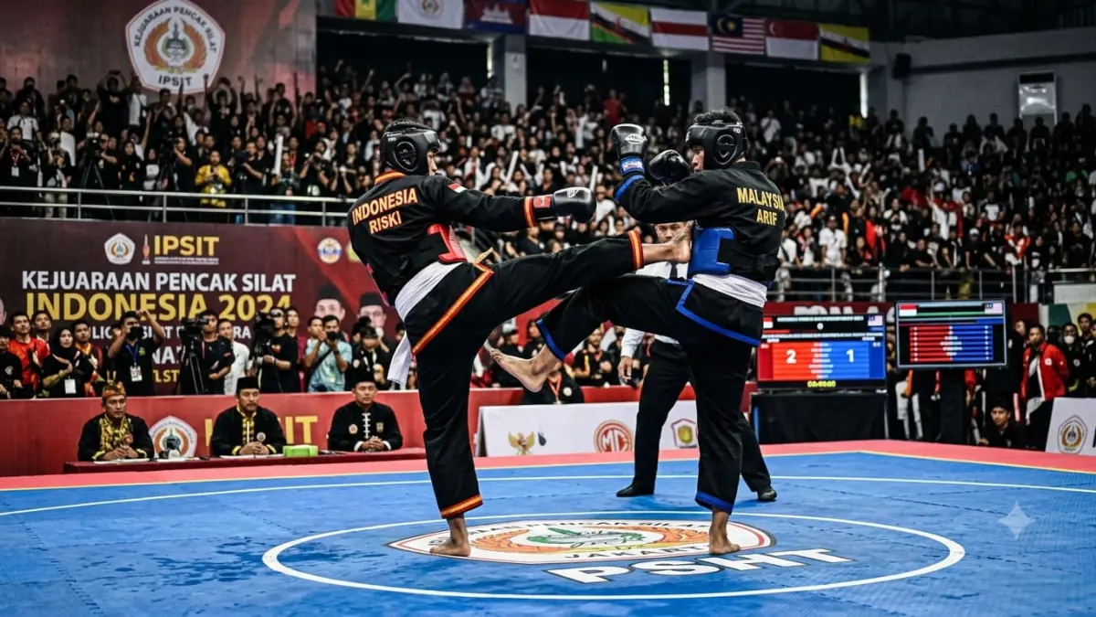 Ilustrasi kompetisi pencak silat. (RADARTUBAN/AI)