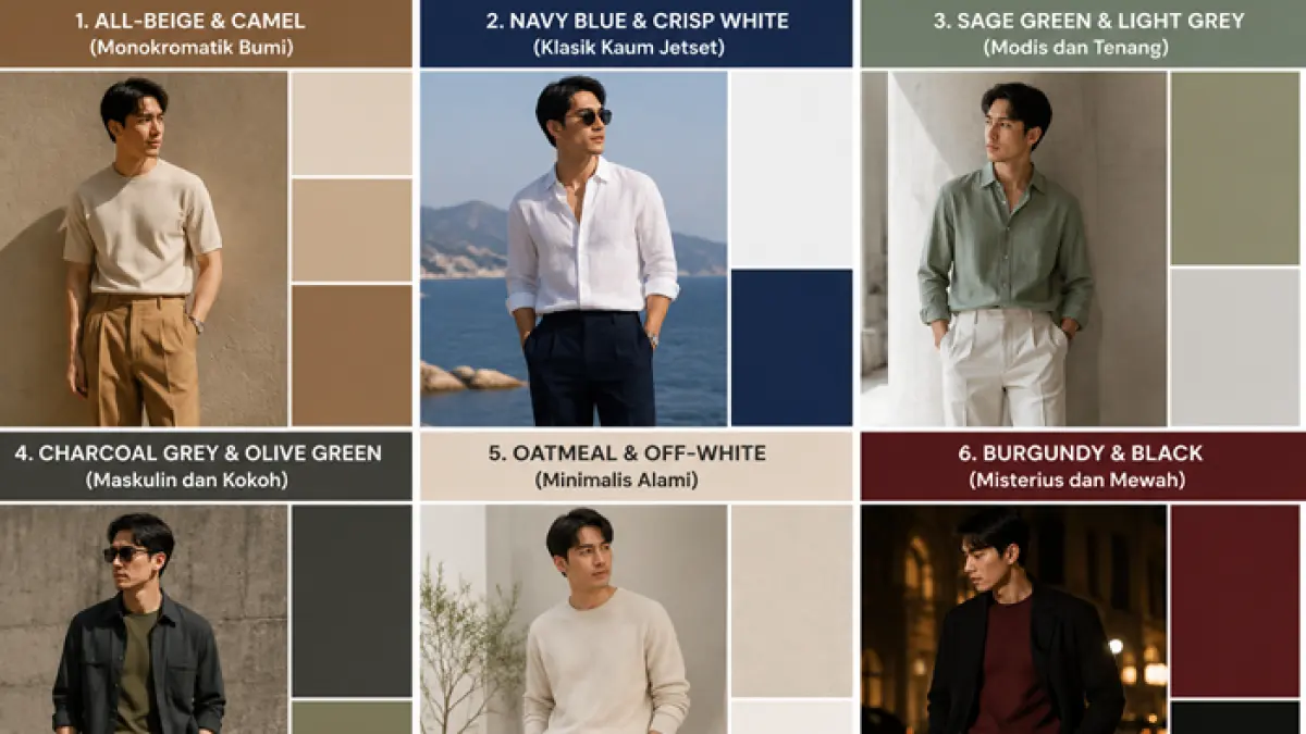 Mulai dari beige-camel hingga navy-putih, ini enam kombinasi warna baju yang cocok untuk tampilan kasual elegan. (RADAR TUBAN)