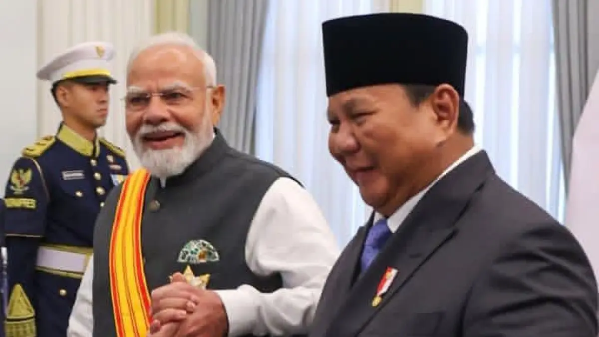 PM India Narendra Modi dianugerahkan bintang Adipurna oleh presiden Prabowo. (Instagram @narendramodi)