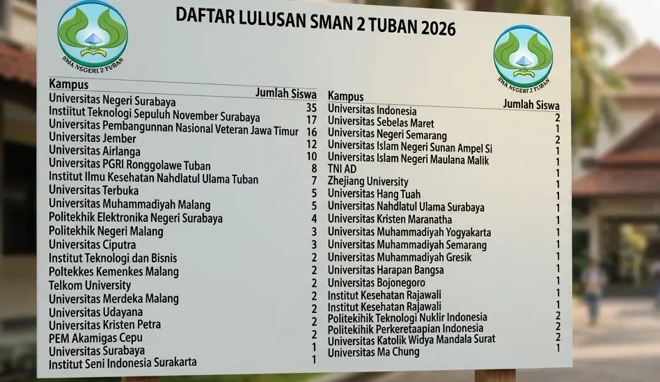 Daftar lulusan SMAN 2 Tuban 2026,