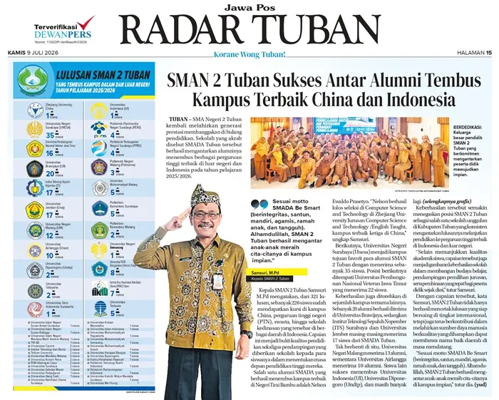 Keberhasilan SMAN 2 Tuban antar lulusan ke berbagai perguruan tinggi negeri di Indonesia maupun di luar negeri.