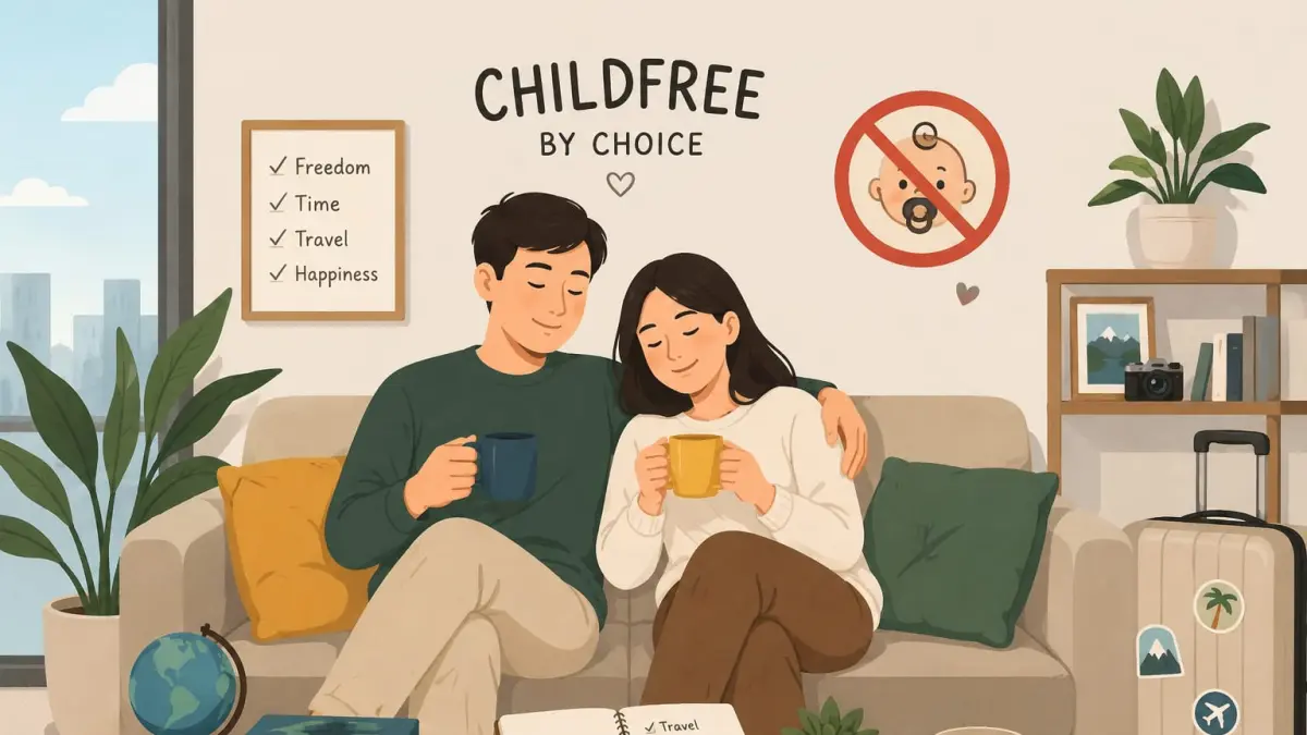 Ilustrasi memperlihatkan sepasang pasangan yang memilih menjalani kehidupan childfree. (RADARTUBAN/AI)