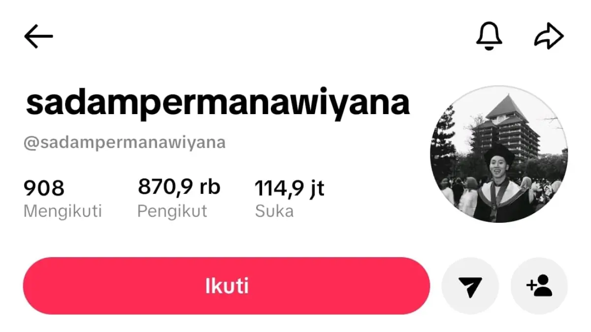 profil TikTok milik konten kreator Sadam Permana. (Tangkapan layar TikTok)
