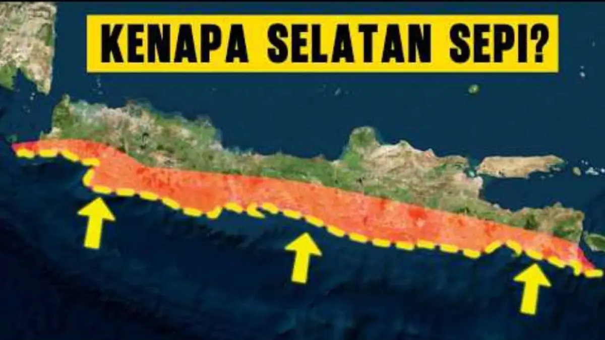 Ilustrasi kondisi geografis pesisir selatan Jawa yang langsung berhadapan dengan ganasnya Samudra Hindia. (Tangkapan Layar YouTube INVOICE INDONESIA)