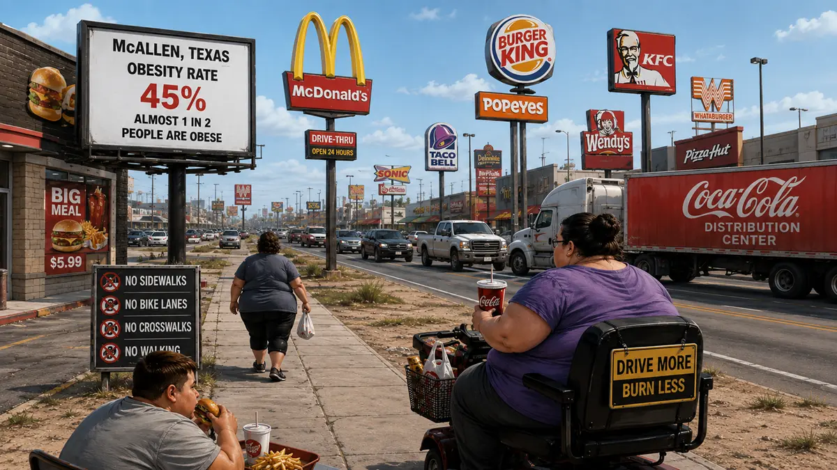 Ilustrasi kota obesitas McAllen. (RADARTUBAN/AI)