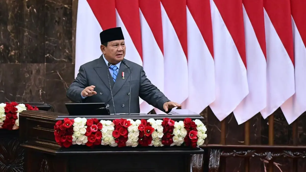 Prabowo dalam pidato kenegaraan pada Sidang Tahunan MPR RI dan Sidang Bersama DPR RI-DPD RI. (presidenri.go.id)