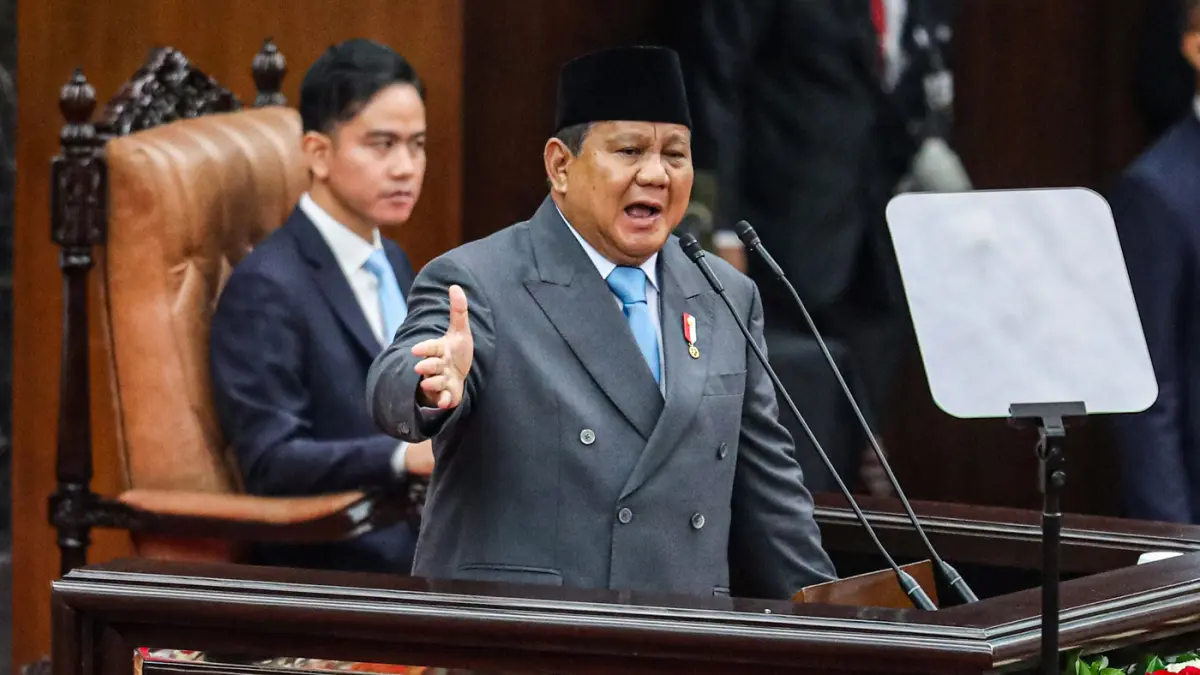 Presiden Prabowo Subianto menghadiri Sidang Tahunan MPR RI serta Sidang Bersama DPR RI dan DPD RI di Kompleks Parlemen, Senayan, Jakarta, Jumat (14/8). (TV Parlemen)