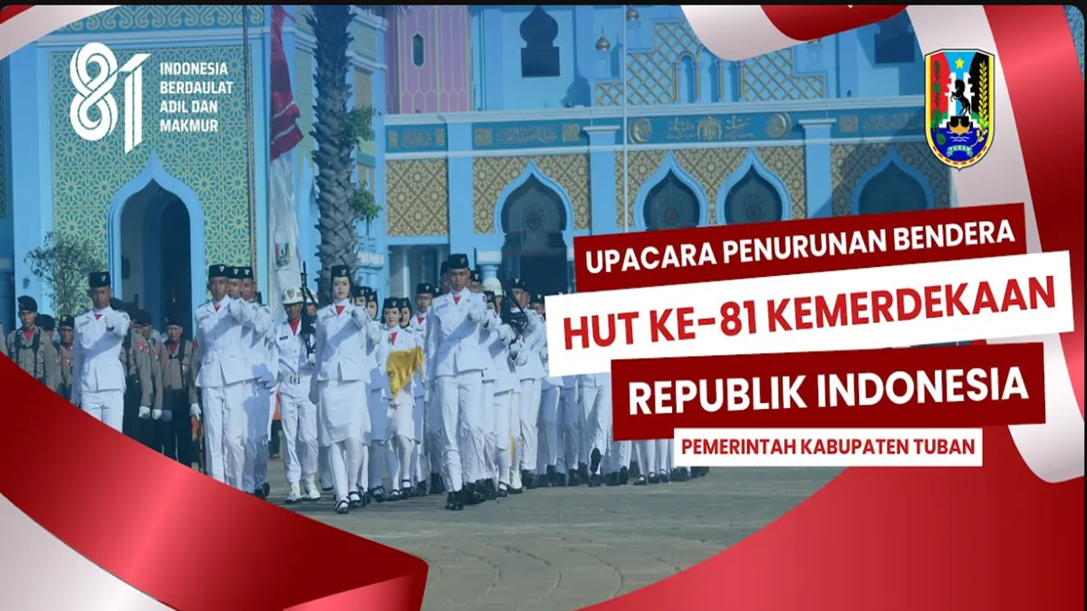 Bendera Merah Putih HUT ke-81 RI Tuban melalui live streaming resmi. (Tangkapan layar youtube Diskominfo Tuban)