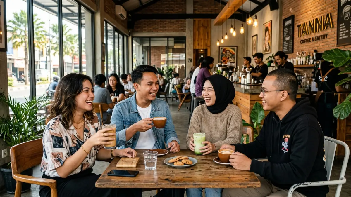 Ilustrasi muda-mudi di kafe. (RADAR TUBAN/ AI)