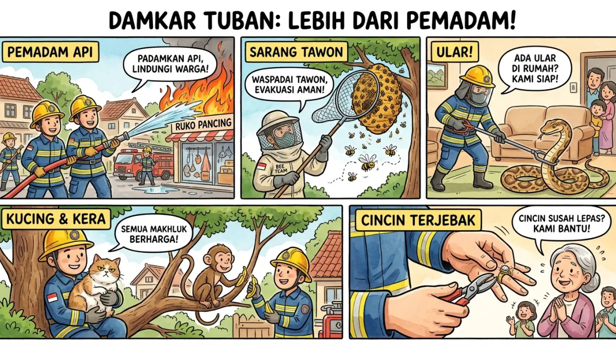 Ilustrasi penyelamatan oleh damkar. (Radar Tuban/ AI)