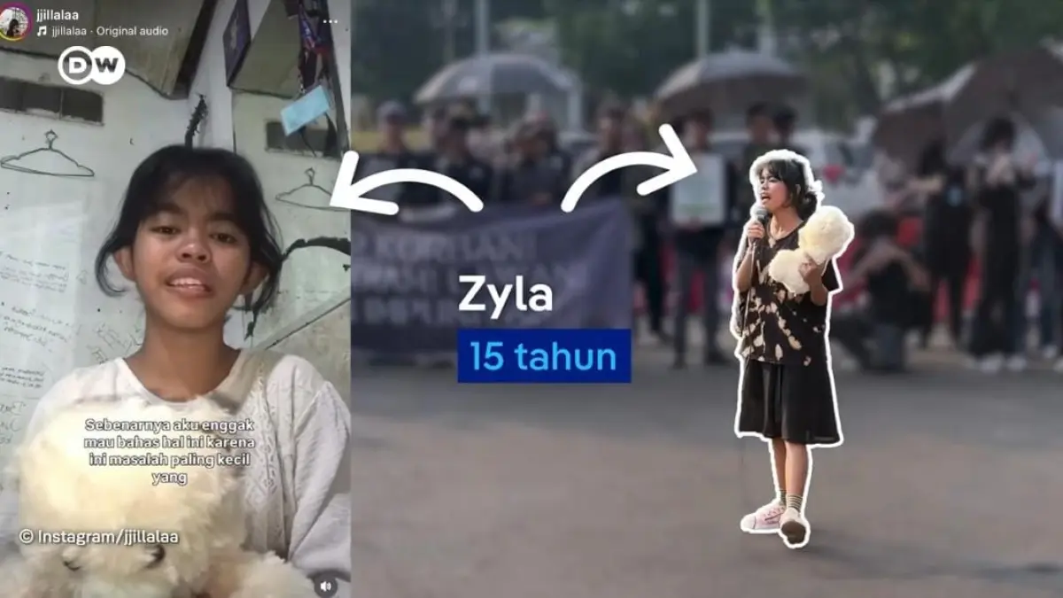 Zyla, remaja 15 tahun tengah  menyuarakan kritik sosial dalam Aksi Kamisan. (Tangkapan layar youtube DW Indonesia)