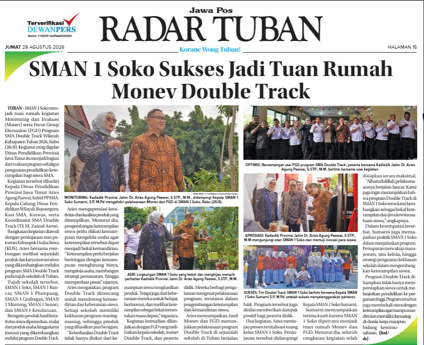 Monev Double Track di SMAN 1 Soko, Produk Kreatif Siswa Tuban Tuai Apresiasi. (RADAR TUBAN)