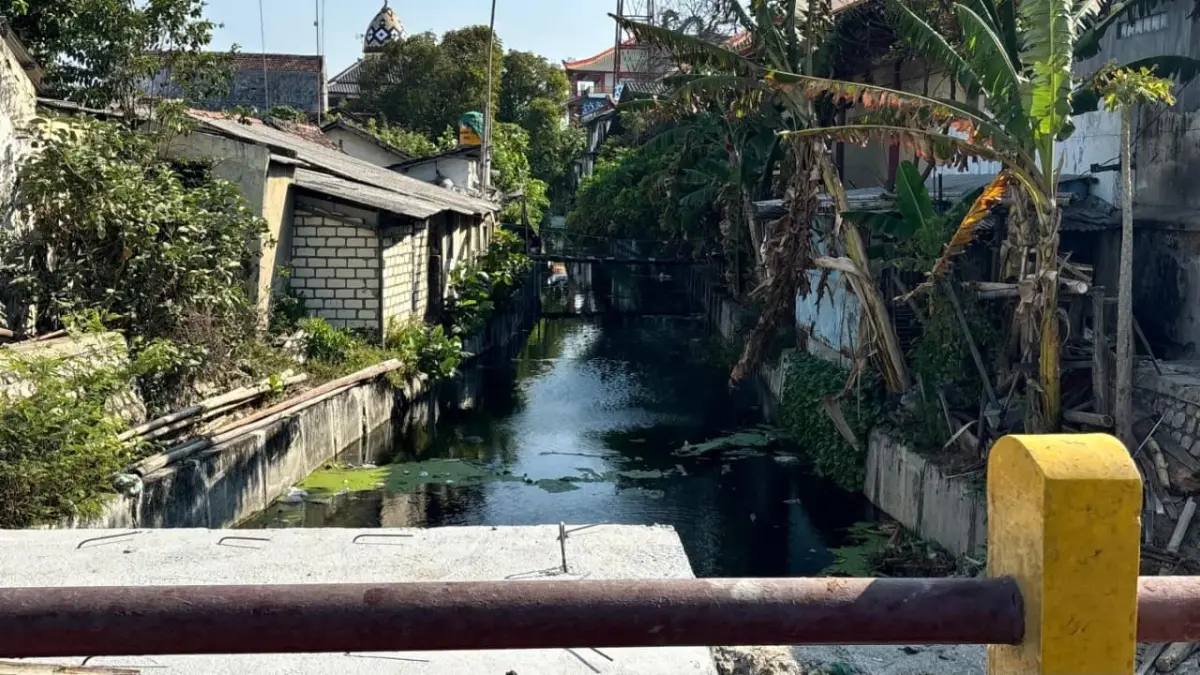 Kondisi anak sungai di Kelurahan Karangsari, Kecamatan Tuban yang mengalami pendangkalan dan kualitas air sungai yang lebih layak disebut peceren. (M. Adib Turmudzi/Radar Tuban)