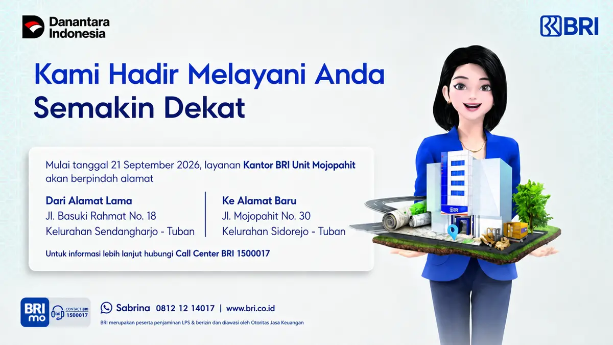 Pengumuman BRI Mojopahit Tuban pindah tempat.