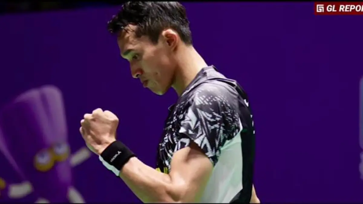 Potret selebrasi Jonatan Christie saat bertanding. (Tangkapan layar video YouTube kanal Glnewsreport )