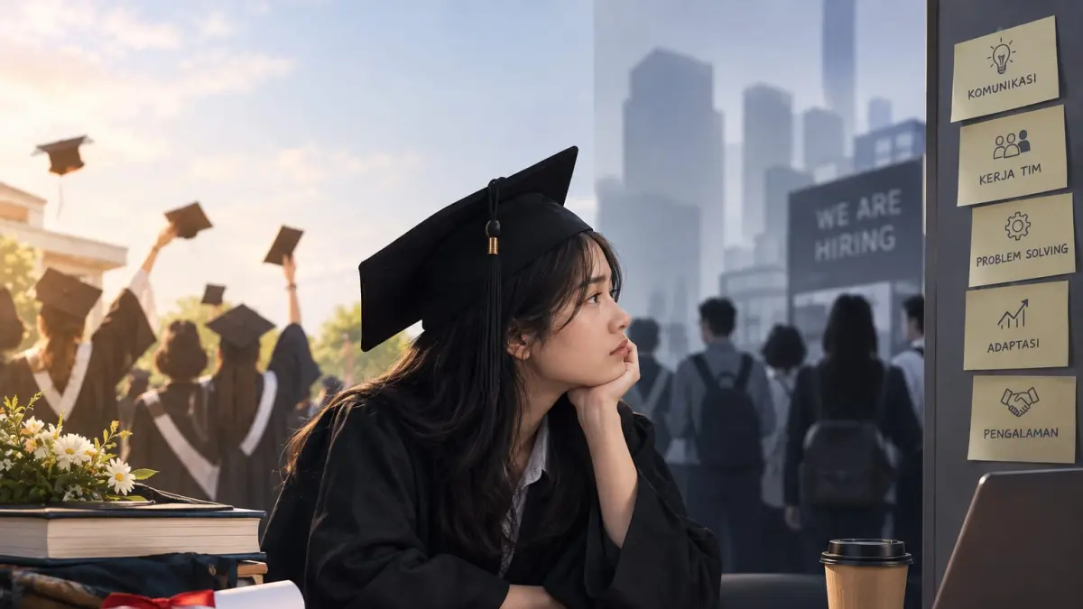 Lulusan sarjana menghadapi tantangan memasuki dunia kerja. (Radar Tuban/ AI)