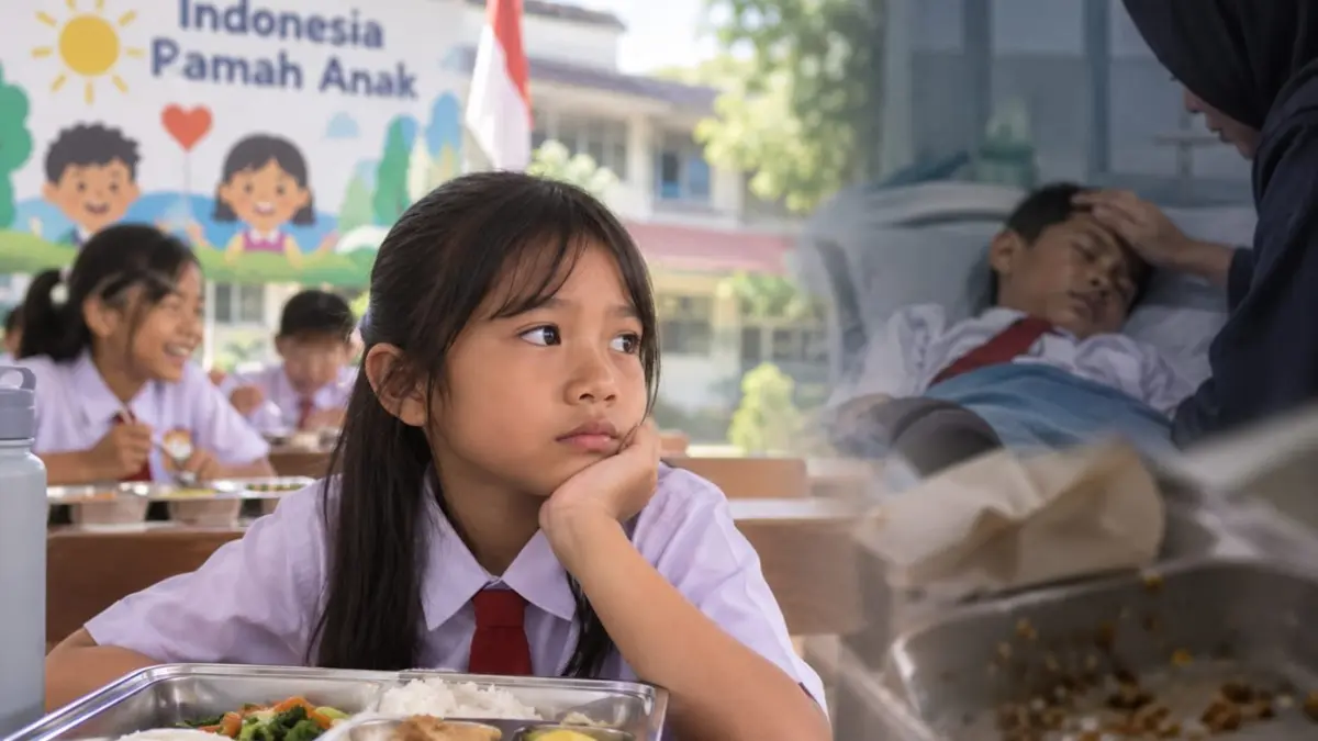 Anak-anak sekolah mengikuti program MBG di tengah kekhawatiran keamanan makanan. (RADARTUBAN/AI)