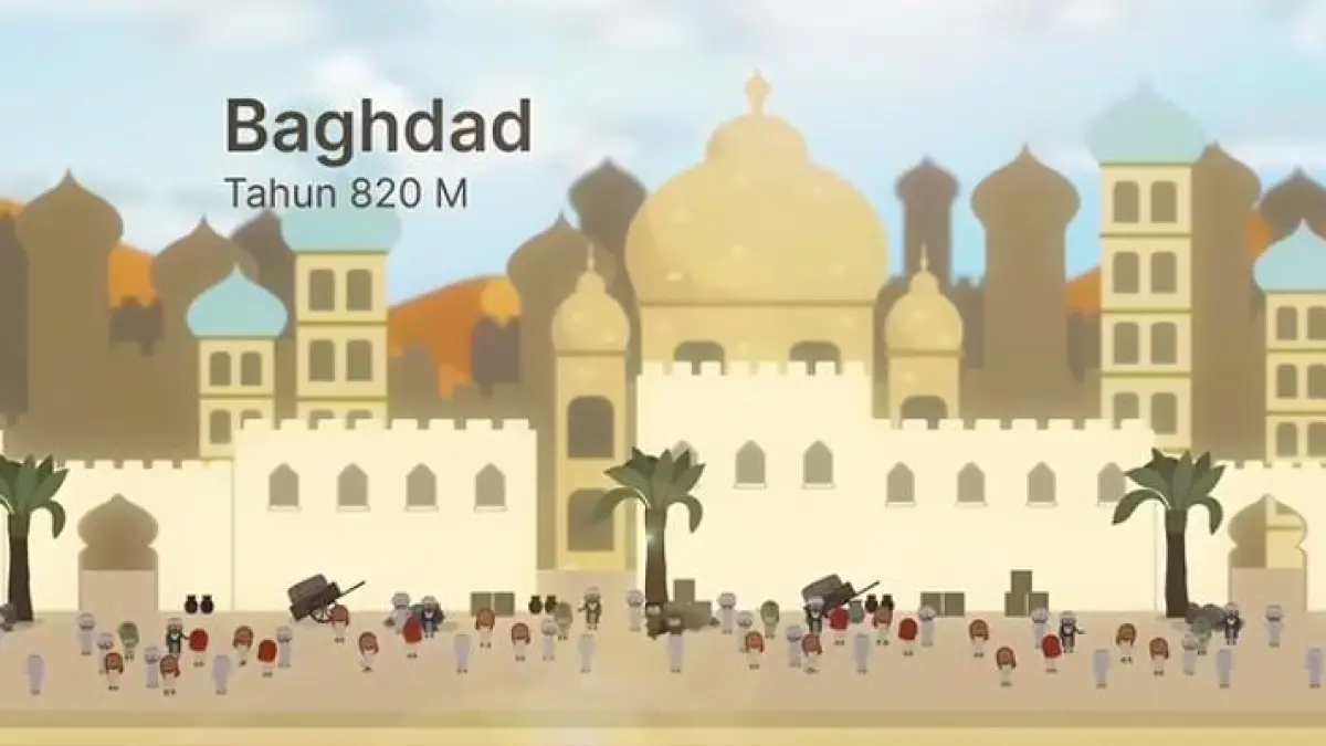 Foto Ilustrasi kota Baghdad pusat dari era keemasan Islam pada tahun 820 M. (youtube.com/ Kok Bisa)