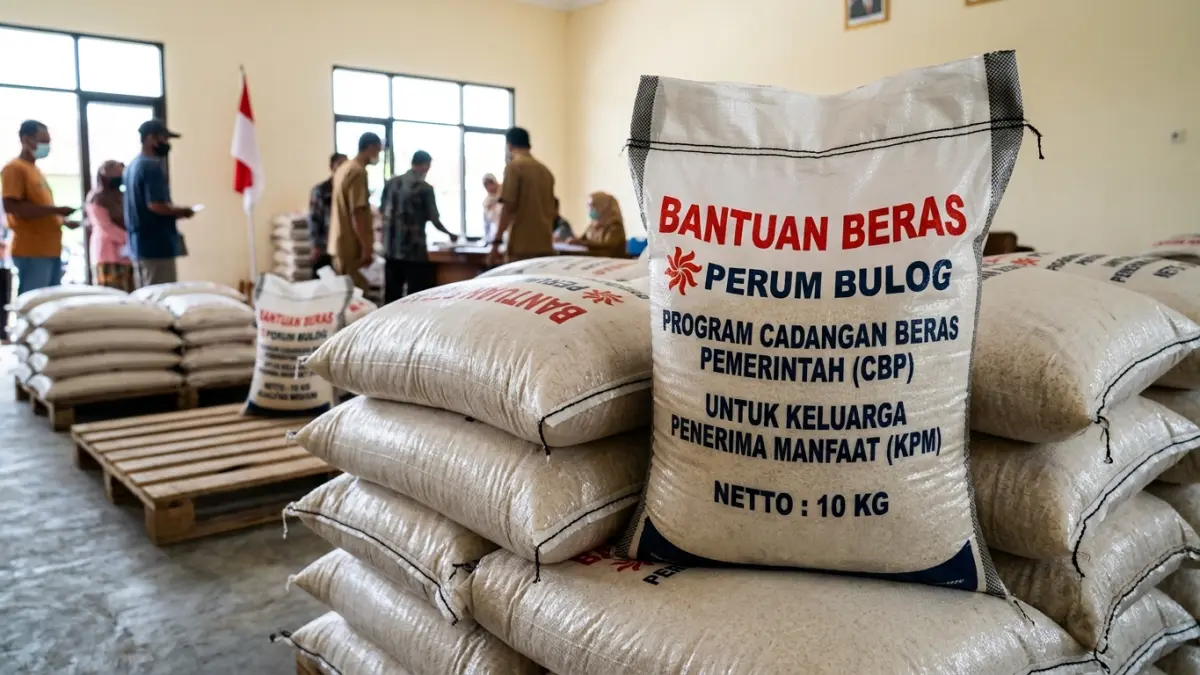 Ilustrasi beras bantuan pangan Bulog. (Radar Tuban/ AI)
