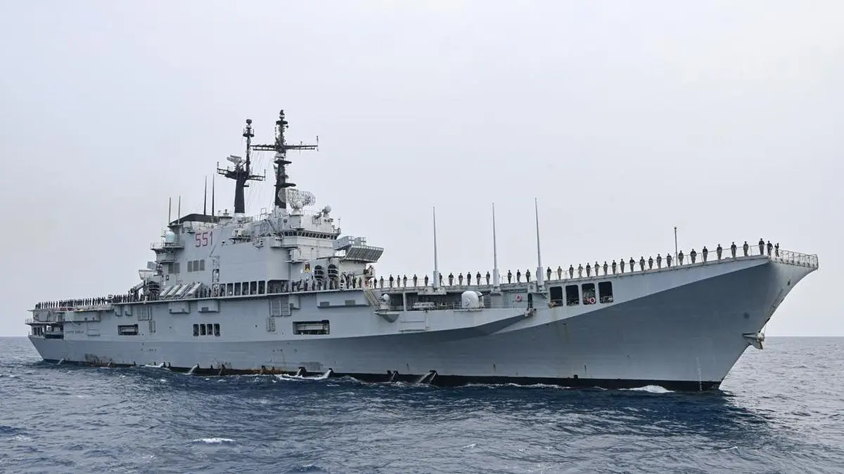 Kapal ITS Giuseppe Garibaldi-551 telah tiba di perairan Indonesia. (ANTARA FOTO)