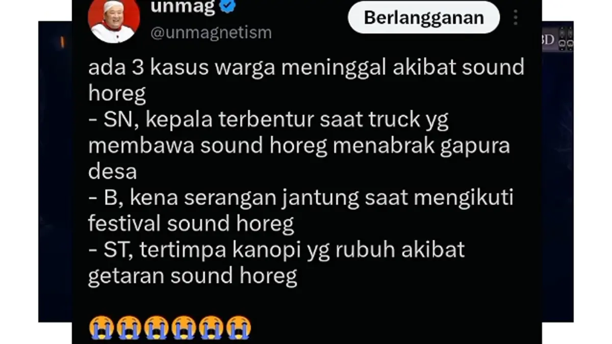 Unggahan viral di media sosial yang menyoroti deretan insiden fatal akibat kegiatan sound horeg. (Tangkapan layar Youtube officialsasukeyt)
