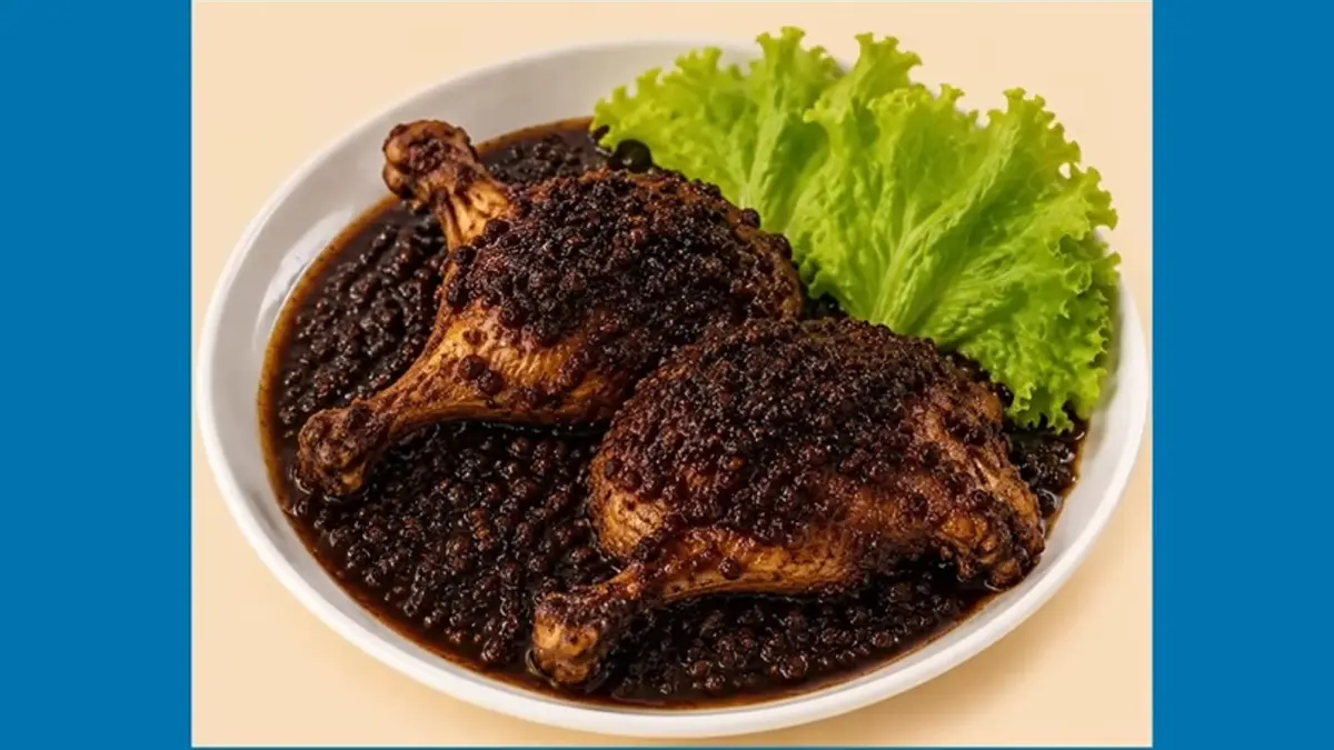 Tampilan gambar hidangan makanan berbumbu hitam yang dihasilkan oleh generator kecerdasan buatan (youtube.com/enobening)