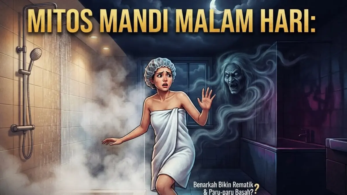 ilustrasi mitos mandi malam. (Radar Tuban/ AI)