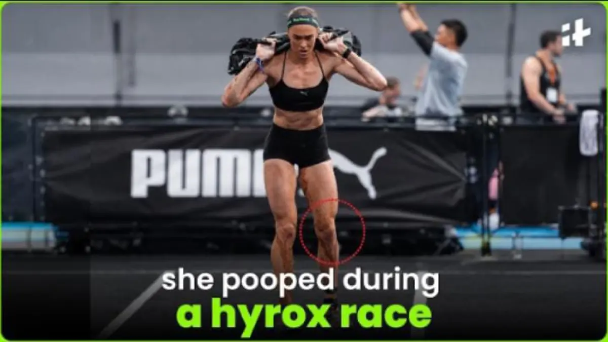 Potret Joana atlet Hyrox asal Australia saat mengalami insiden diare di tengah kompetisi. (YouTube/India Times Yt)