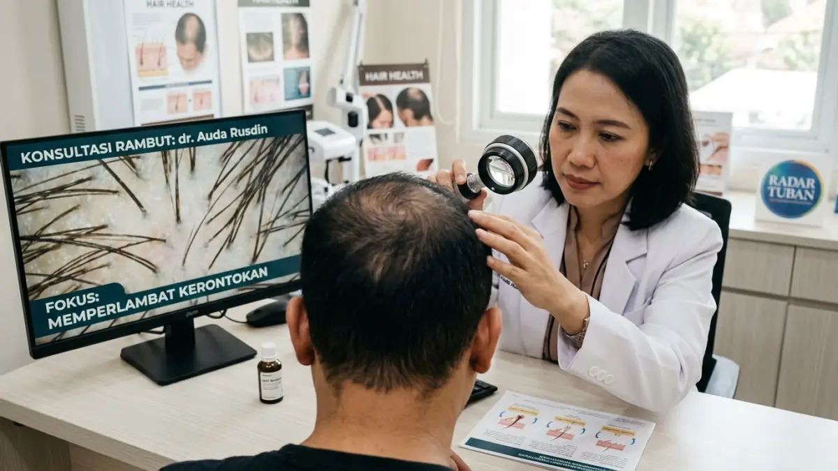 dr. Auda rusdin,M.Bion., cara Memperlambat kerontokan Rambut. (RADARTUBAN/AI)