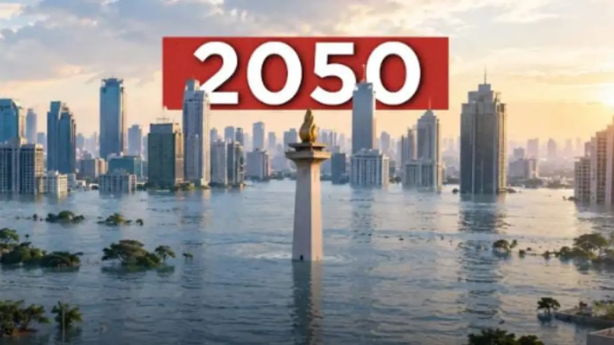 Foto Ilustrasi Jakarta tenggelam di tahun 2050 mendatang. (youtube.com/ Dari Suara)