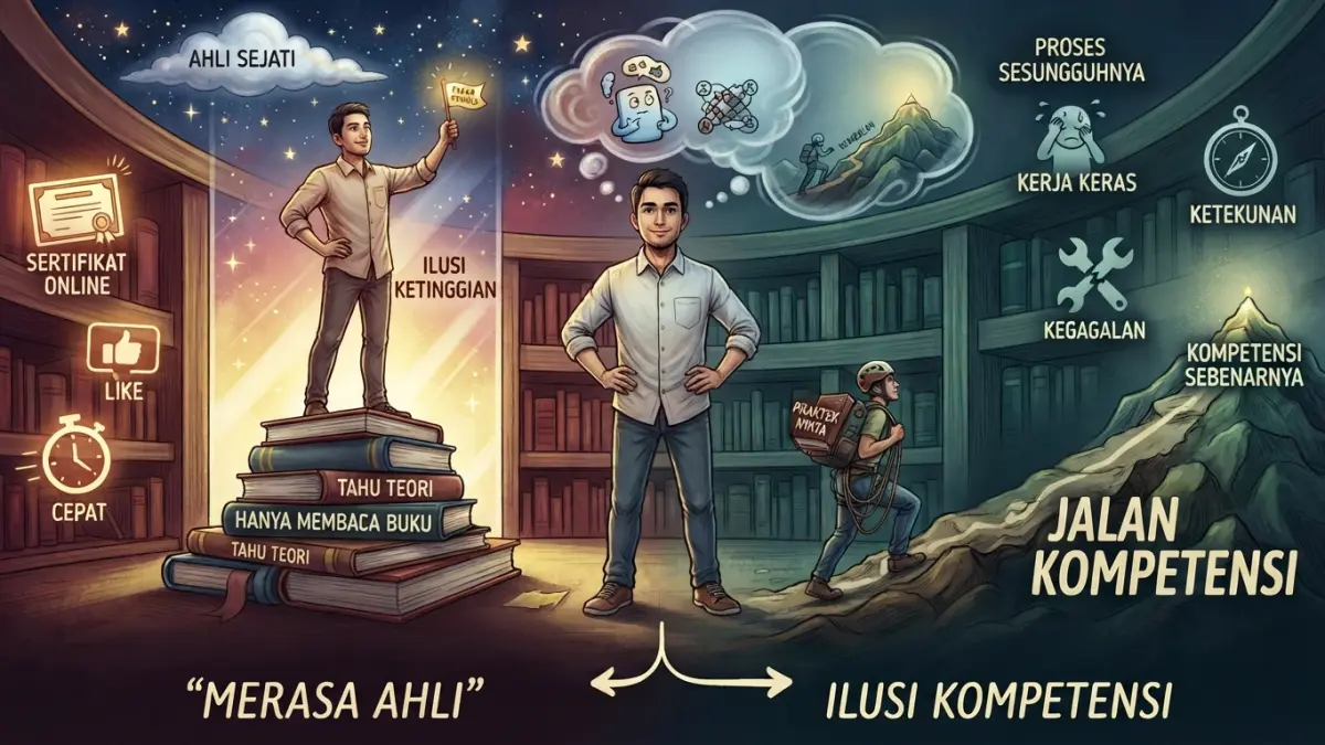 Merasa Sudah Ahli Padahal Masih Pemula, Waspadai Ilusi Kompetensi. (Radar Tuban/ AI)