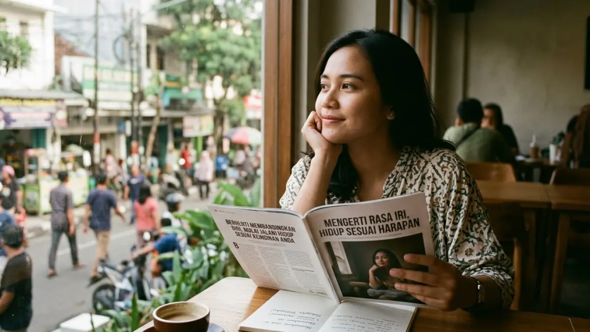 Ilustrasi seseorang yang tidak membandingkan diri dengan kesuksesan orang lain. (RADARTUBAN/AI)